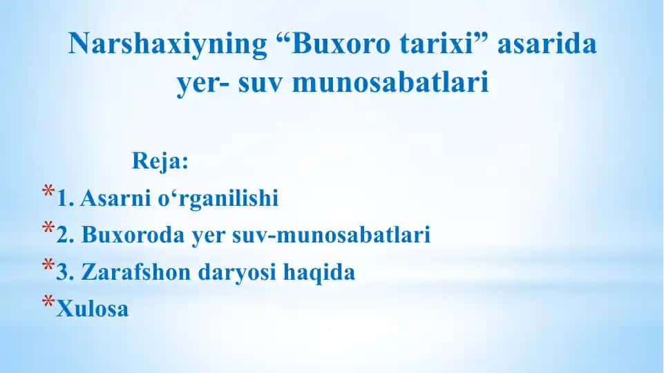 Narshaxiyning "Buxoro tarixi" asarida yer-suv munosabatlari