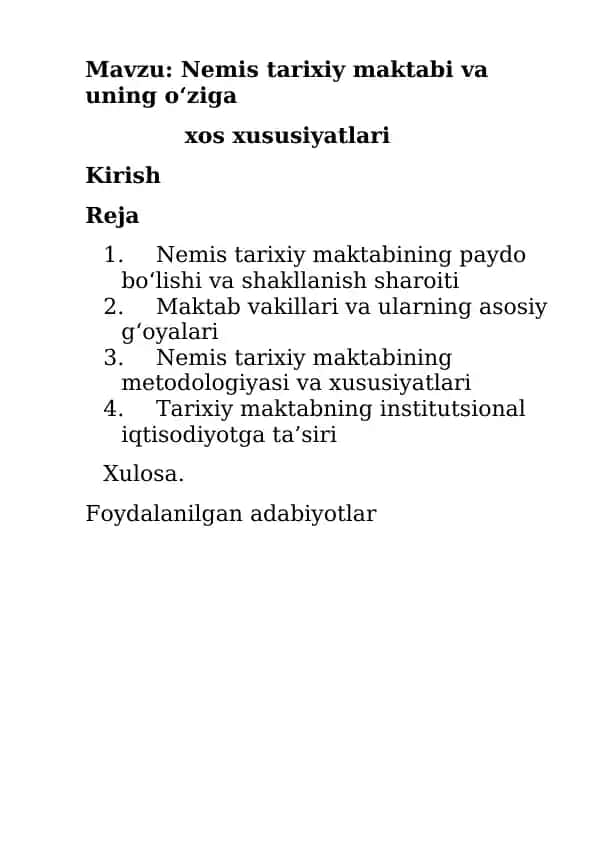 Nemis tarixiy maktabi va uning o‘ziga xos xususiyatlari
