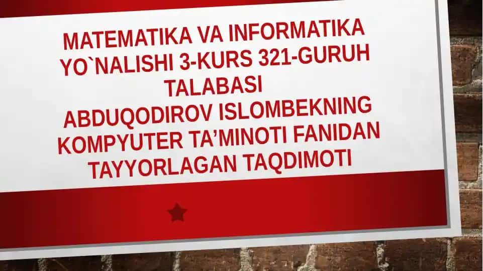 Kompyuter ta'minoti fanidan taqdimot