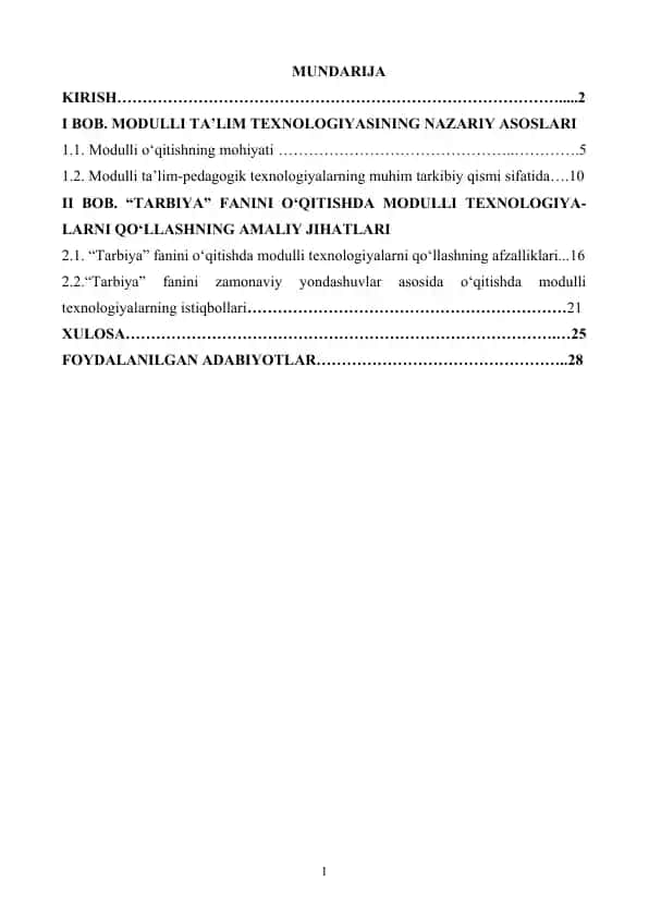 Modulli Ta’lim Texnologiyasining Nazariy Asoslari