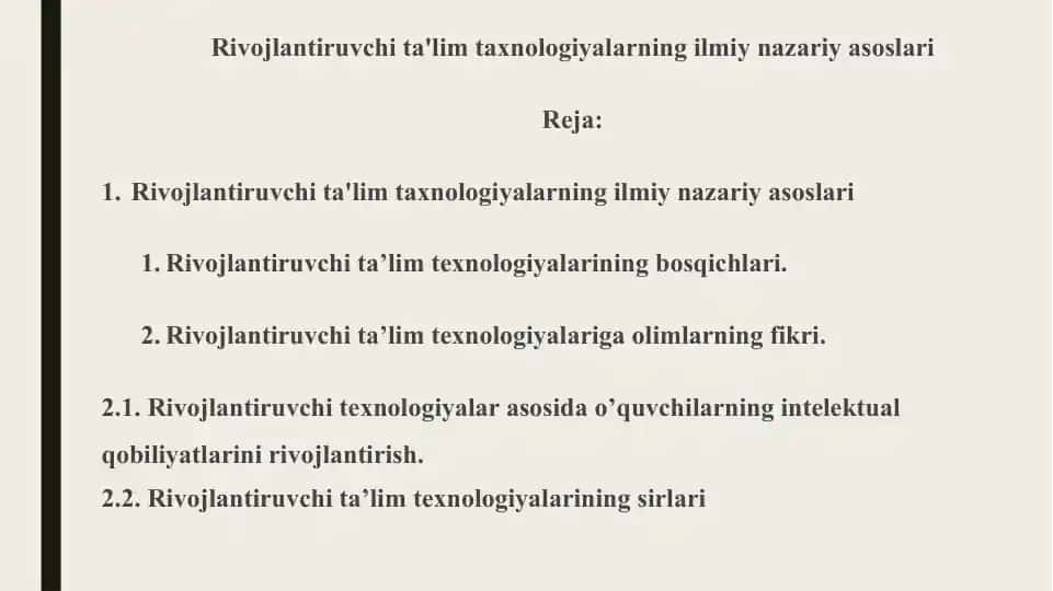 Rivojlantiruvchi ta'lim taxnologiyalarning ilmiy nazariy asoslari