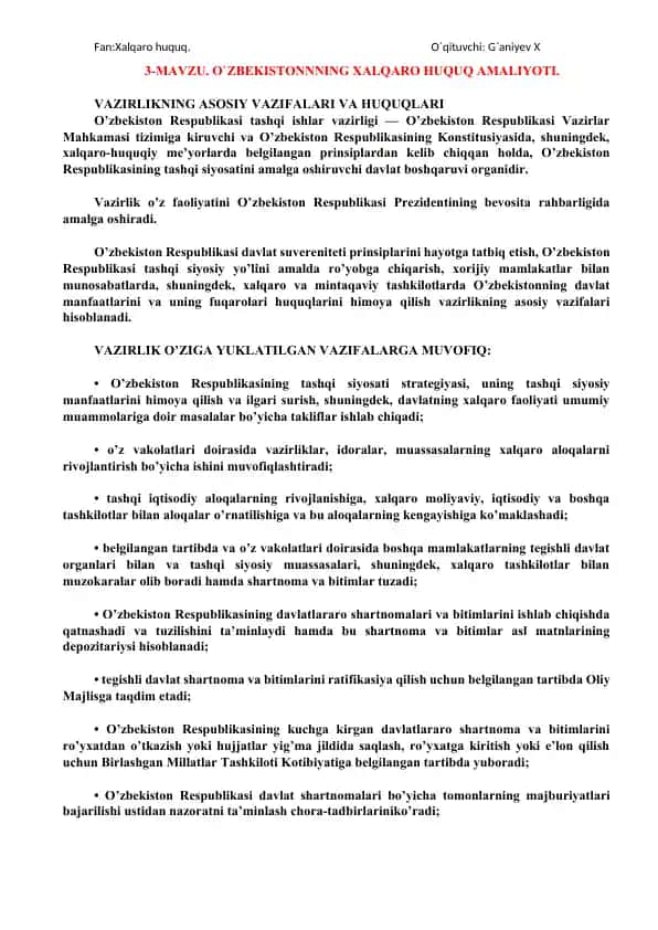O`zbekistoning Xalqaro Huquq Amaliyoti