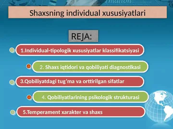 Shaxsning individual xususiyatlari