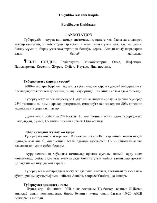 Tuberkulez kasallik haqida