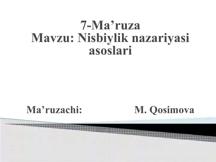 Nisbiylik nazariyasi asoslari