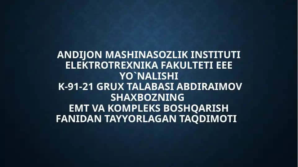 Tezligi rostlanadigan ventilyator elektr yuritmasida energiyadan samarali foydalanish imkoniyatlari