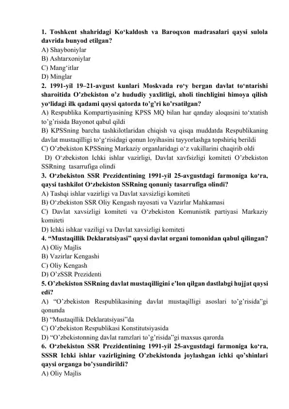 O'zbekiston Respublikasining Mustaqilligi