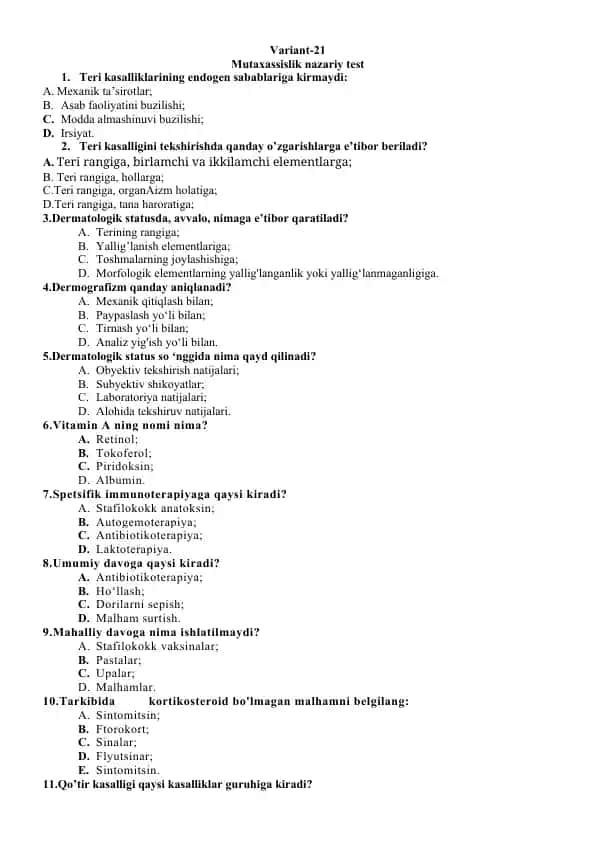 Mutaxassislik nazariy test