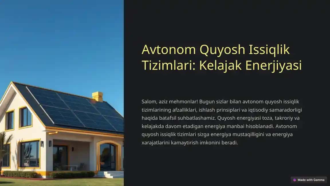 Avtonom Quyosh Issiqlik Tizimlari: Kelajak Enerjiyasi