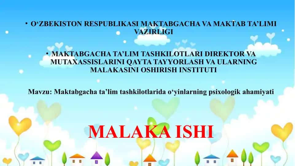 Maktabgacha ta’lim tashkilotlari dao‘yinlarning psixologika hamiyati