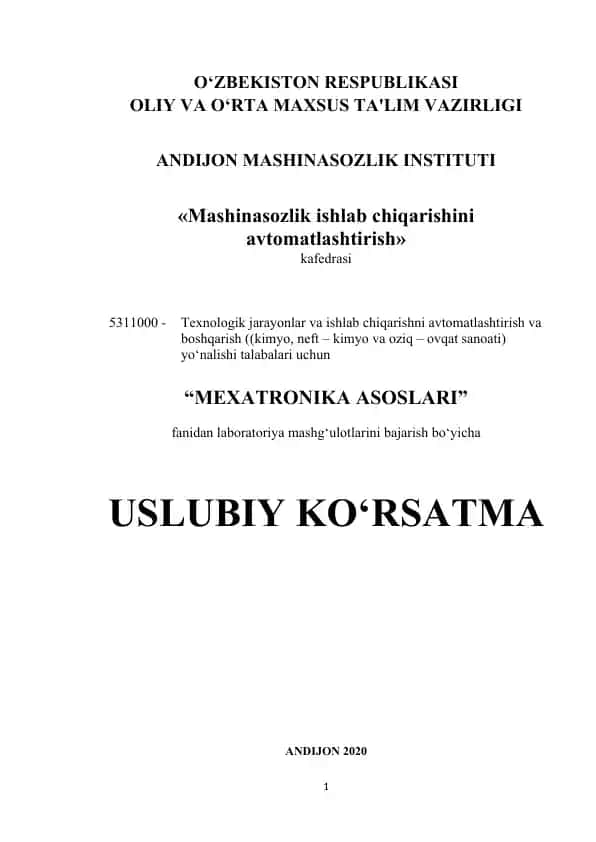 Mexatronika asoslari laboratoriya mashg'ulotlari