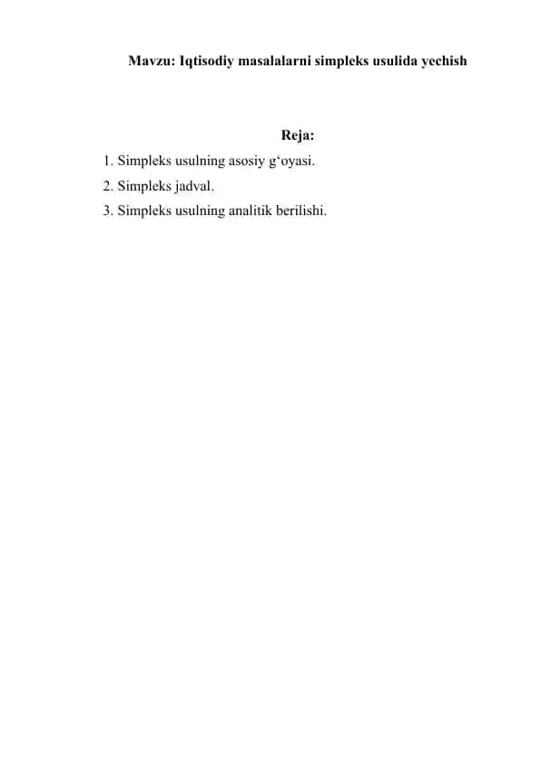 Iqtisodiy masalalarni simpleks usulida yechish