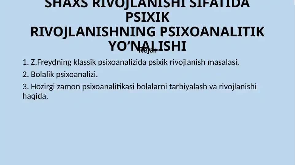 PSIXOANALITIK YO'NALISHI