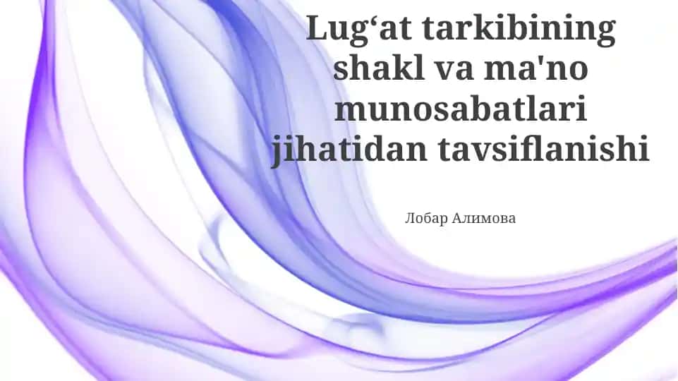 Lugʻat tarkibining shakl va ma'no munosabatlari jihatidan tavsiflanishi