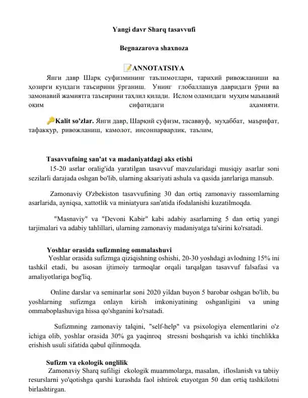Yangi davr Sharq tasavvufi