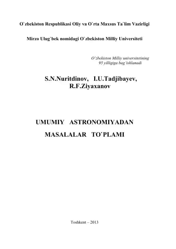 O'zbekiston Milliy Universiteti Umumiy Astronomiyadan Masalalar To'plami