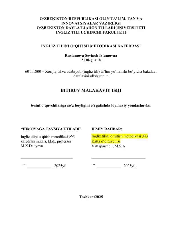 INGLIZ TILINI O‘QITISH METODIKASI KAFEDRASI