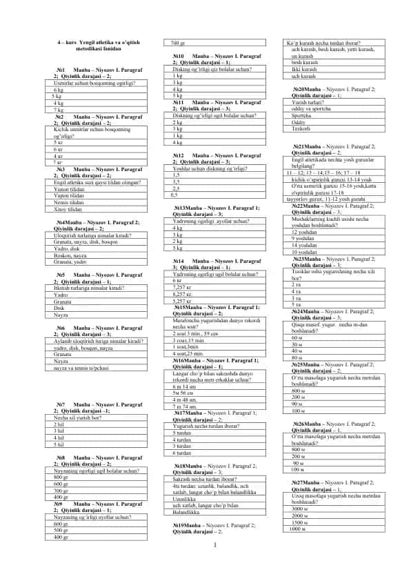Yengil atletika va o’qitish metodikasi