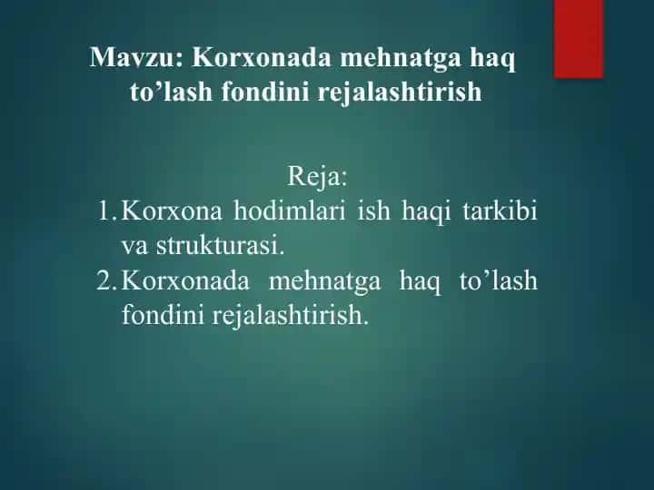 Korxona mehnatga haq to'lash fondi rejasi