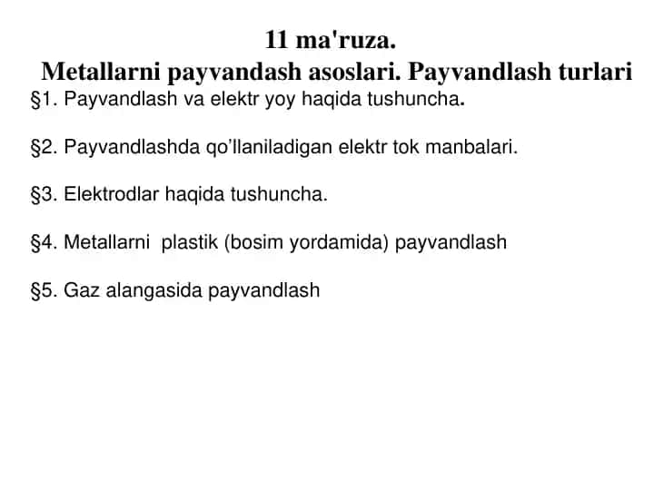 Metallarni payvandash asoslari