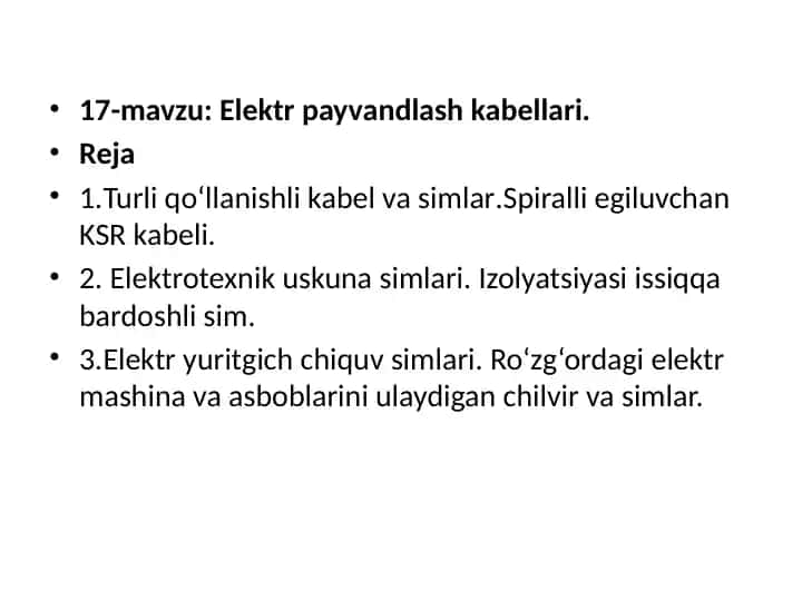Elektr payvandlash kabellari