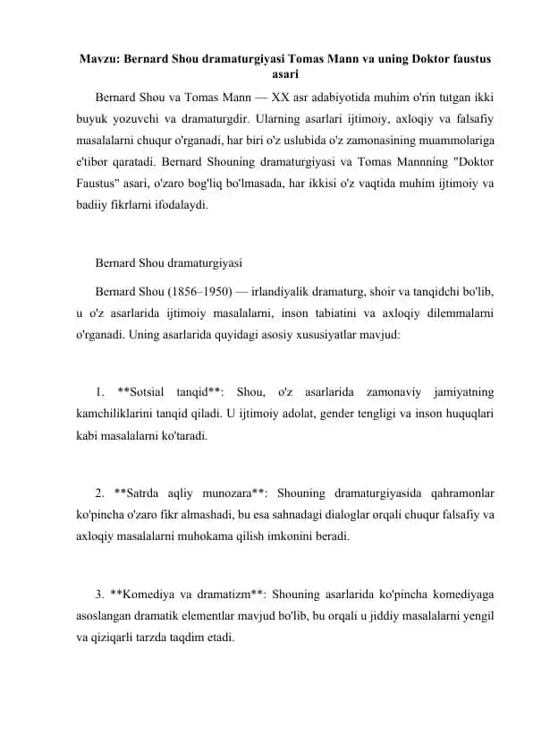 Bernard Shou dramaturgiyasi