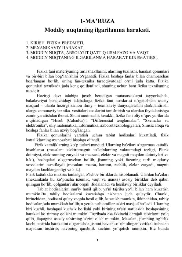 Moddiy nuqta ilgarilanma harakati