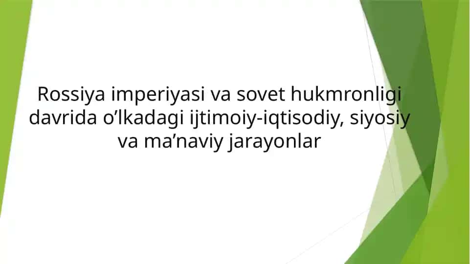 Rossiya imperiyasi vasovet hukmronligi davri da o'lkadagi ijtimoiy-iqtisodiy, siyosiy va ma'naviy jarayonlar