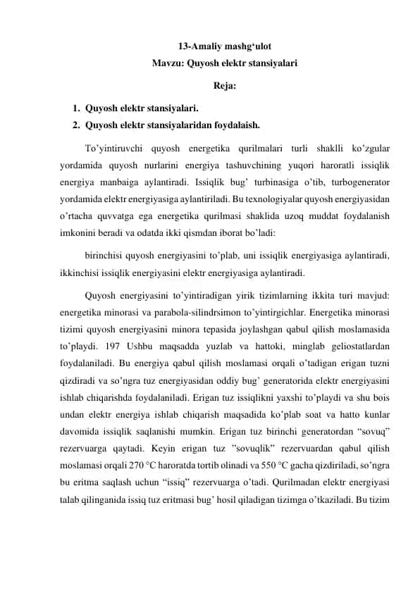 Quyosh elektr stansiyalari