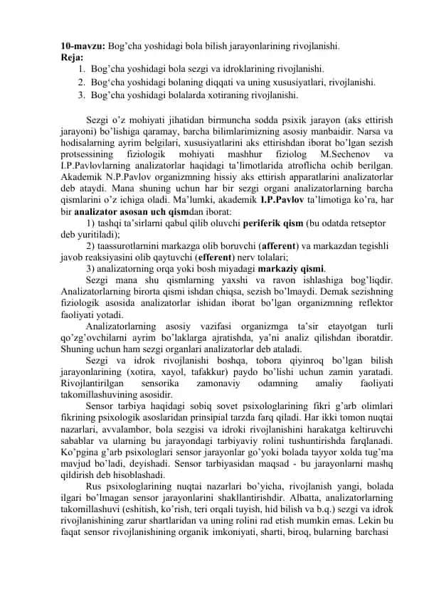Bog’cha yoshidagi bolalarda sezgi va idroklarining rivojlanishi