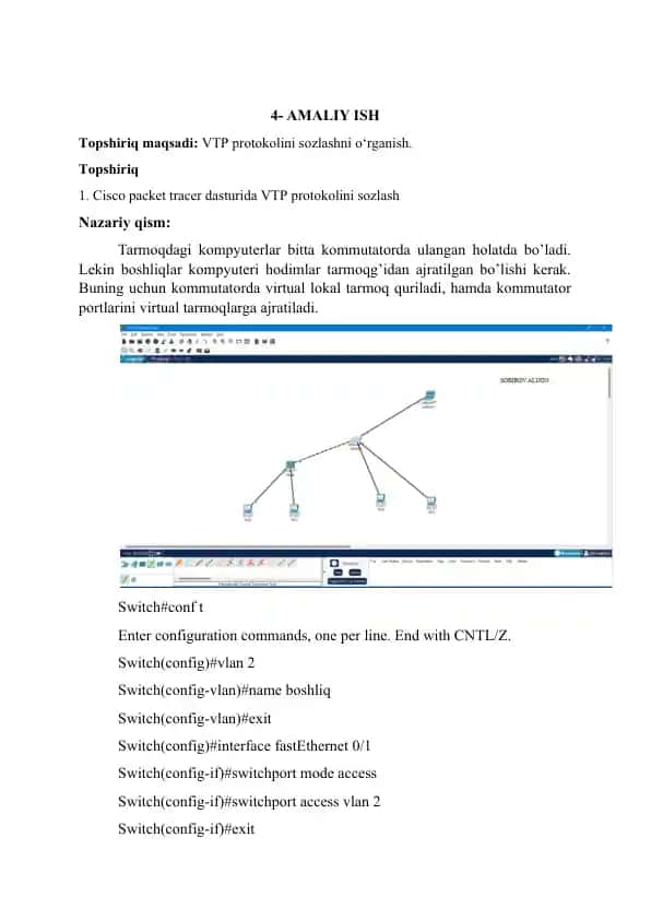 VTP protokolini sozlash