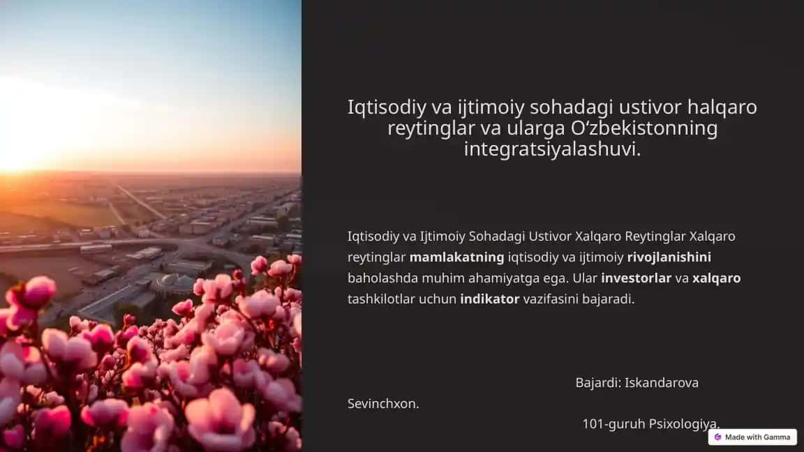 Iqtisodiy va Ijtimoiy Sohadagi Ustivor Xalqaro Reytinglar