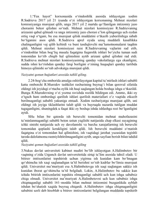 Mehnat Nizolari Komissiyasi Vaziyatlari