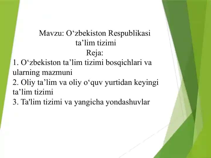 O‘zbekiston Respublikasi ta’lim tizimi