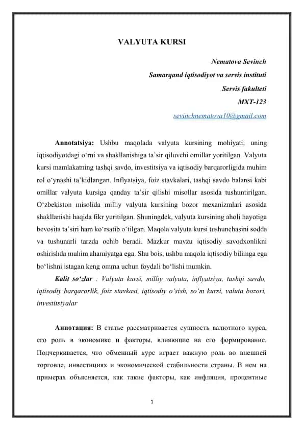 VALYUTA KURSI