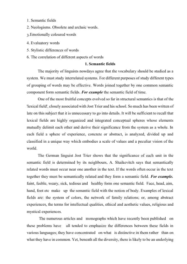 Semantic Fields va Lexical Fields: A Study in Structural Semantics