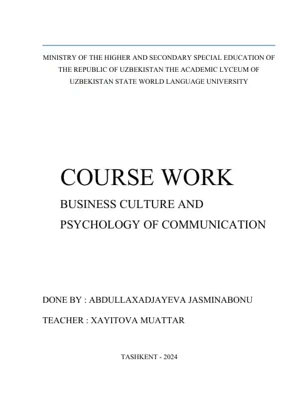 Business Culture and Psychology of Communication