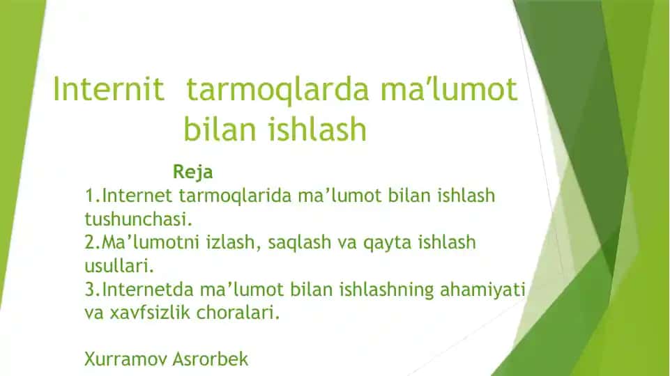 Internet tarmoqlarida ma’lumot bilan ishlash