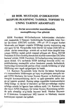 Ill BOB. MUSTAQIL O‘ZBEKISTON RESPUBLIKASINING TASHKIL TOPISHI VA UNING TARIXIY AHAMIYATI