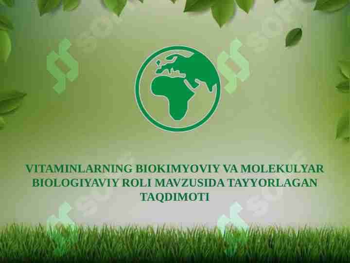 VITAMINLARNING BIOKIMYOVIY VA MOLEKULYAR BIOLOGIYAVIY ROLI