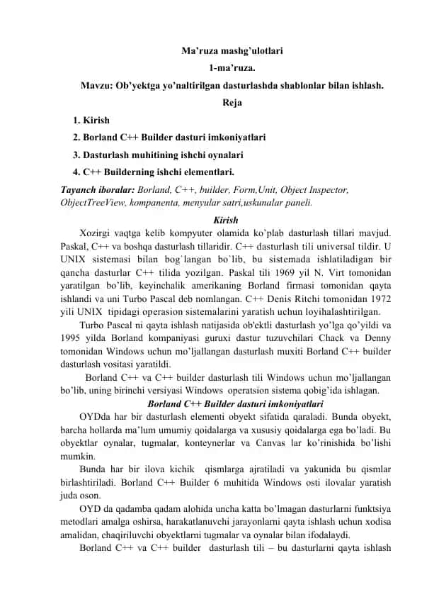 Borland C++ Builder dasturi