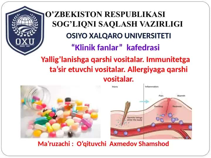 Yallig’lanishga qarshi vositalar, Immunitet gata’siretuvchi vositalar, Allergiyaga qarshi vositalar