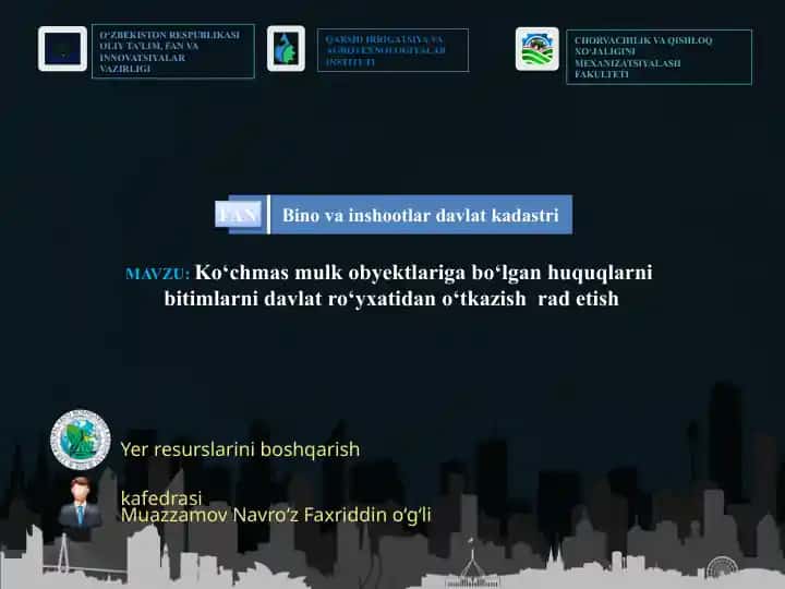 Ko‘chmas mulk obyektlari ga bo‘lgan huquqlarni bitimlarni davlat ro‘yxatidan o‘tkazishrad etish