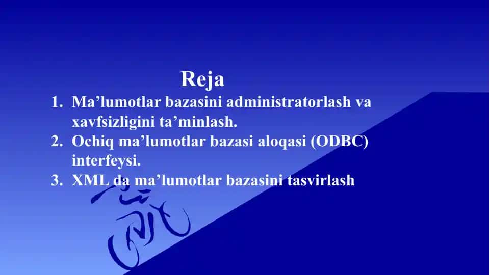 Ma’lumotlar bazasini administratorlash va xavfsizligini ta’minlash