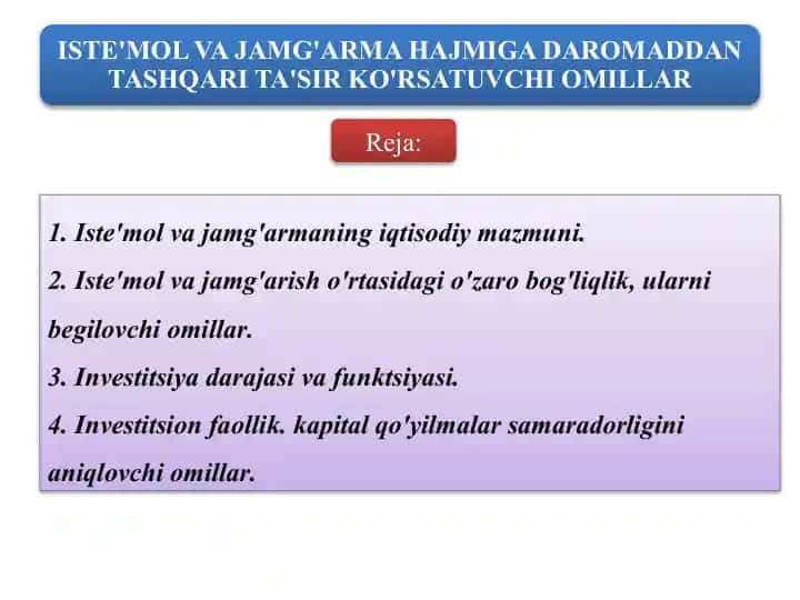 Iste'mol va jamg'armaning iqtisodiy mazmuni