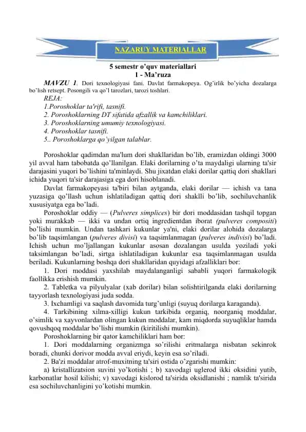 Poroshoklar ta'rifi