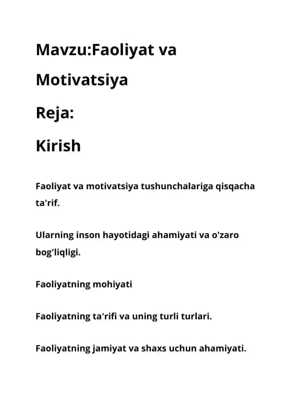 Faoliyat va Motivatsiya