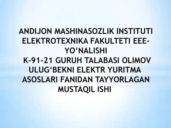 Sinxronmashinani ishga tushirish va qaytarish