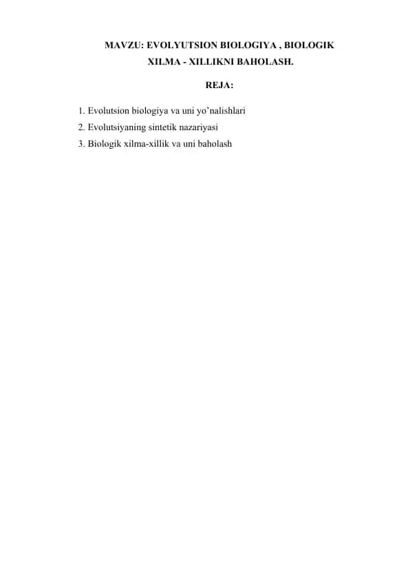 Evolutsion biologiya va biologik xilma-xillikni baholash