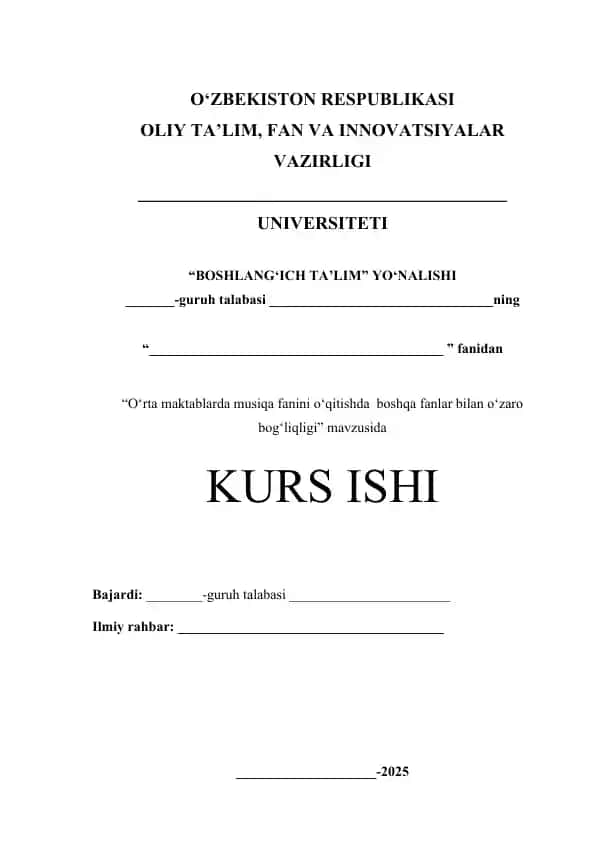 O‘rta maktablarda musiqa fanini o‘qitishda boshqa fanlar bilan o‘zaro bog‘liqligi